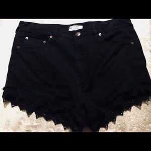 Free People Black Lace Jean Shorts